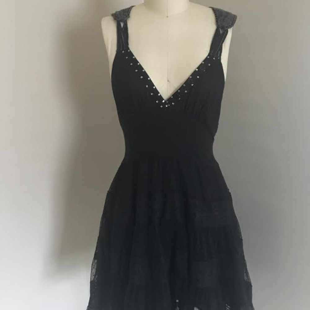 Free People Black Lace and Crochet Mini Dress